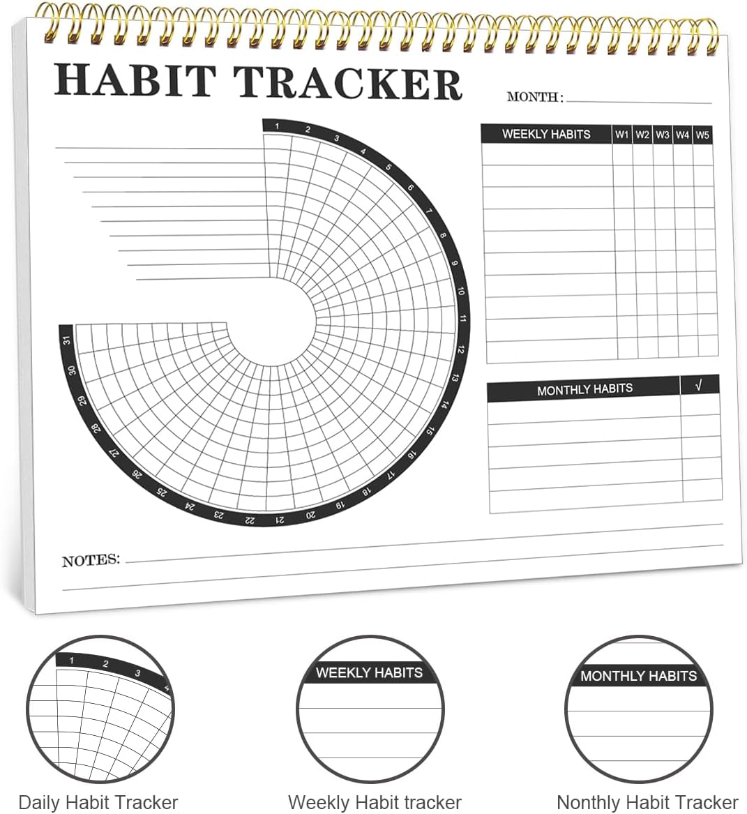 Habit Tracker Calendar - Daily, Weekly, and Monthly Habit Tracker Journal and Goal Board, Undated Habit Wall Calendar for Productivity & Goal Setting, 8" x 10"