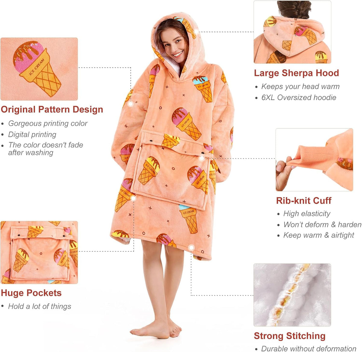 Narecte Cozy Oversized Hoodie Blanket Wearable Blanket for Adults