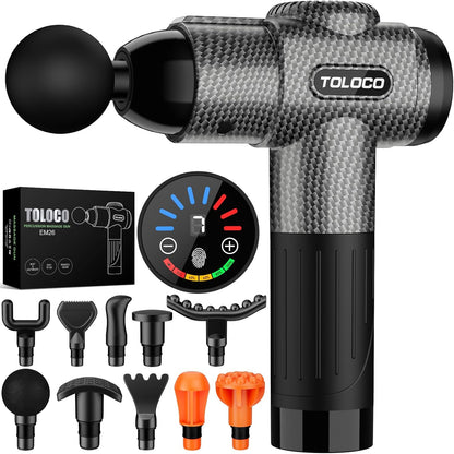 TOLOCO Massage Gun, Deep Tissue Back Massage for Athletes for Pain Relief, Percussion Massager with 10 Massages Heads & Silent Brushless Motor, Fathers Day Dad Gifts, Grey