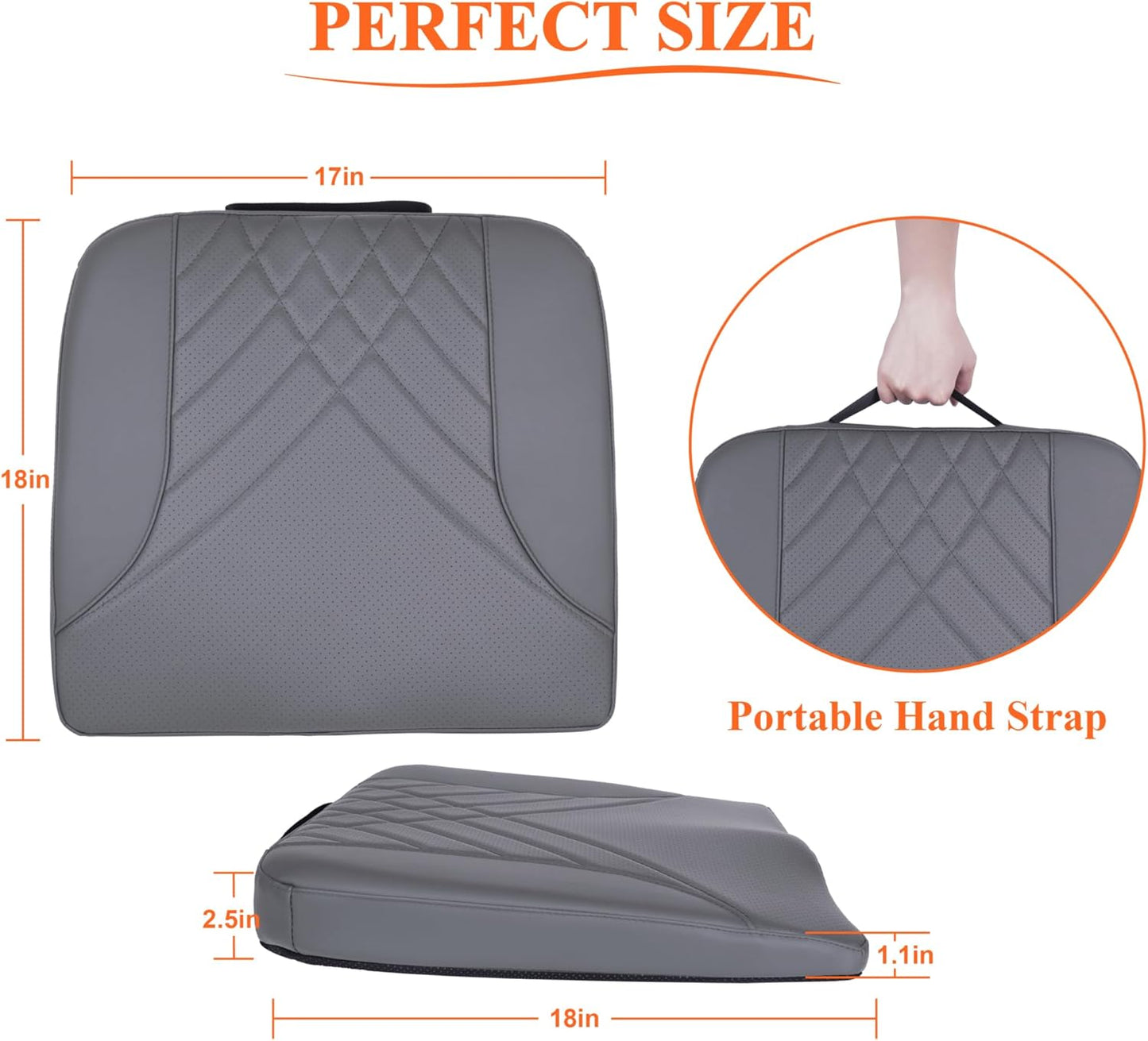 kingphenix Premium Car Seat Cushion, Memory Foam Driver Seat Cushion to Improve Driving View- Coccyx & Lower Back Pain Relief - Seat Cushion for Car, Truck, Office Chair (Leather Black)