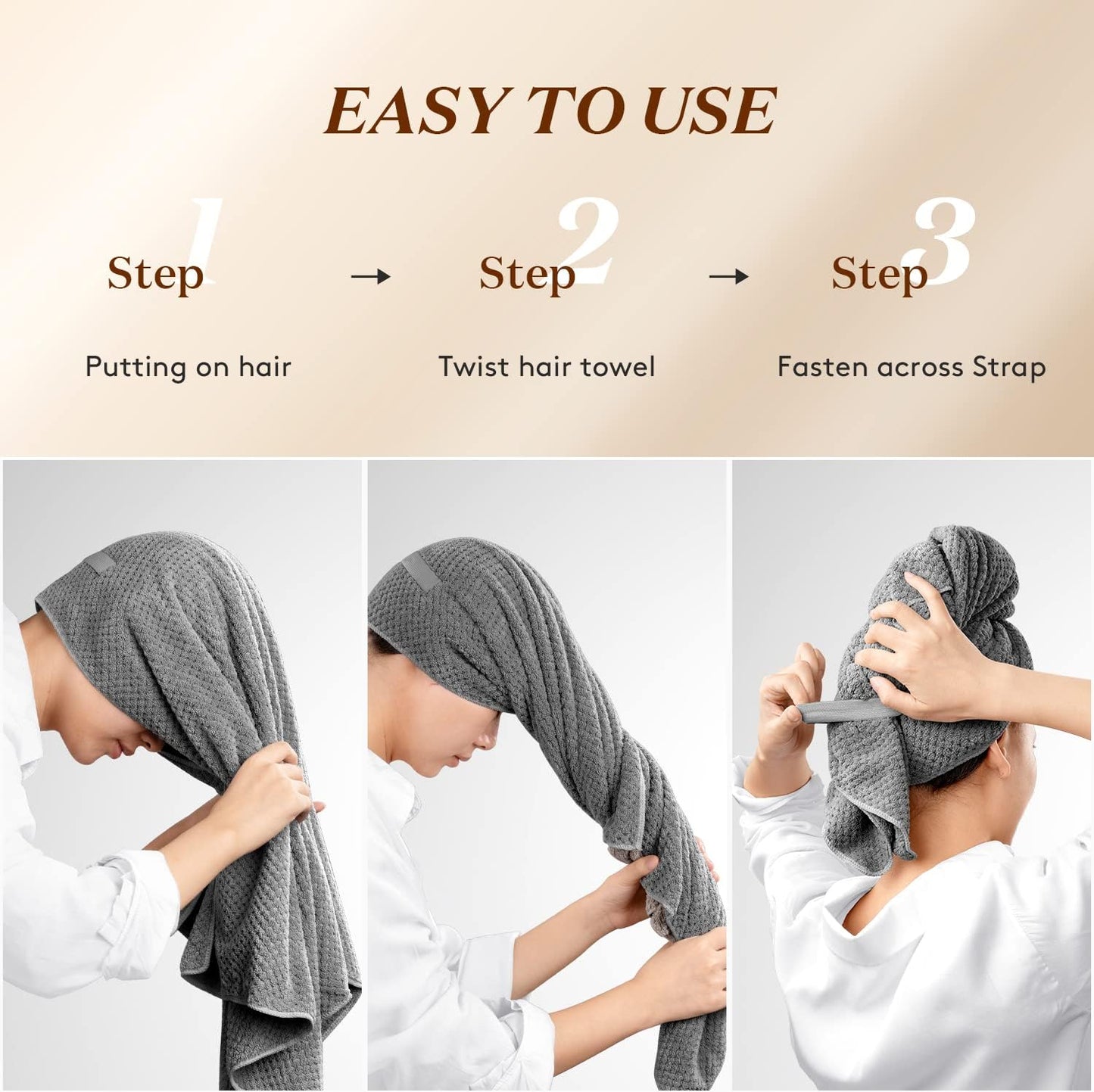 YFONG Large Hair Towel Wrap for Women, Super Absorbent Microfiber Hair Towel for Curly Hair, Fast Drying Hair Turbans with Elastic,Hair Drying Towel Wrap for Hair Care 26.3" X 40" (Blue)