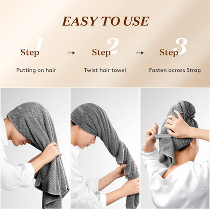 YFONG Large Hair Towel Wrap for Women, Super Absorbent Microfiber Hair Towel for Curly Hair, Fast Drying Hair Turbans with Elastic,Hair Drying Towel Wrap for Hair Care 26.3" X 40" (Blue)