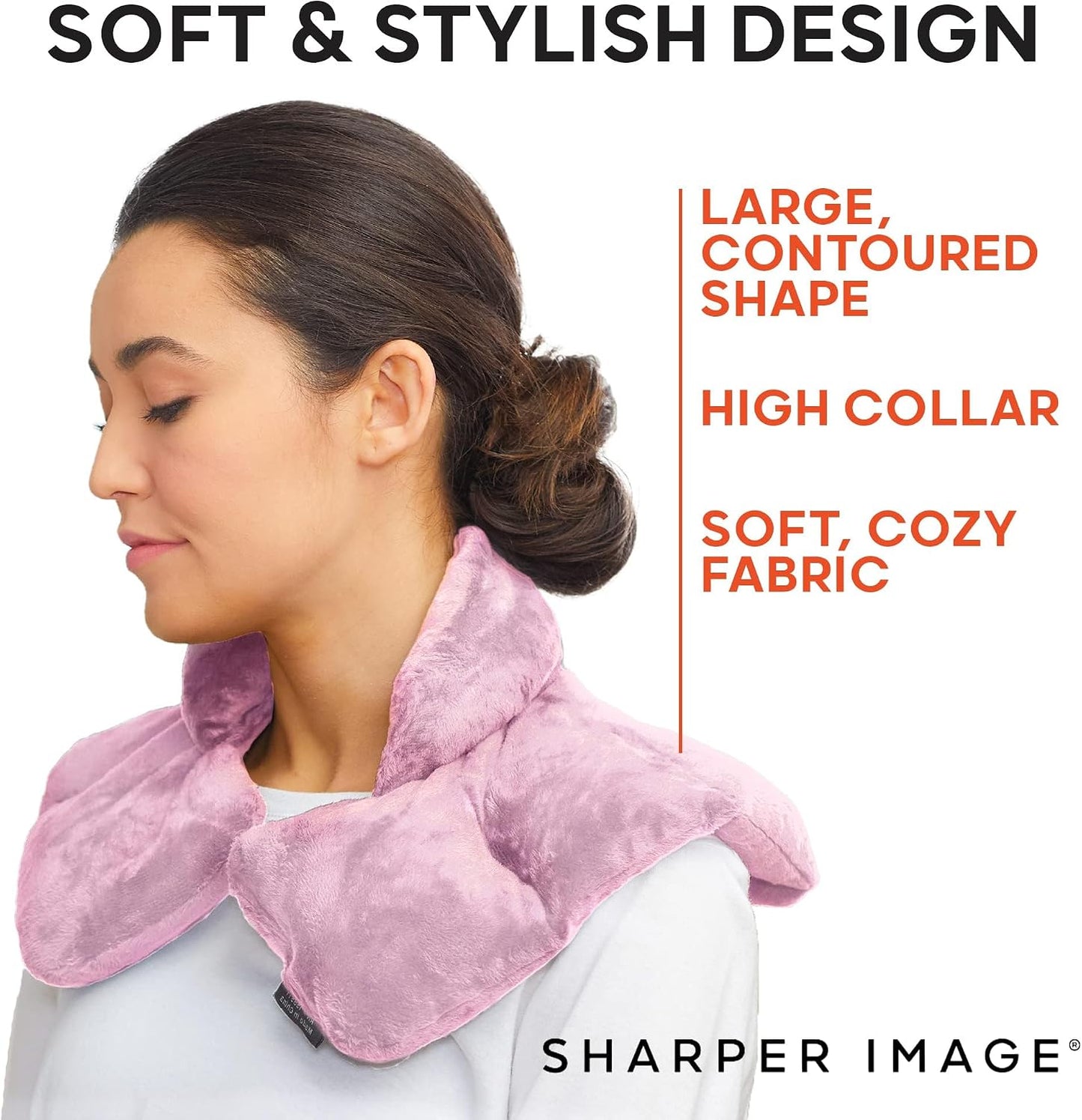 Sharper Image Heated Neck & Shoulder Wrap - Microwavable Warm & Cooling Plush Pad, Scented Aromatherapy (100% Natural Lavender & Herb Spa Blend), Pain Tension Headache Relief Therapy, Gift for Women