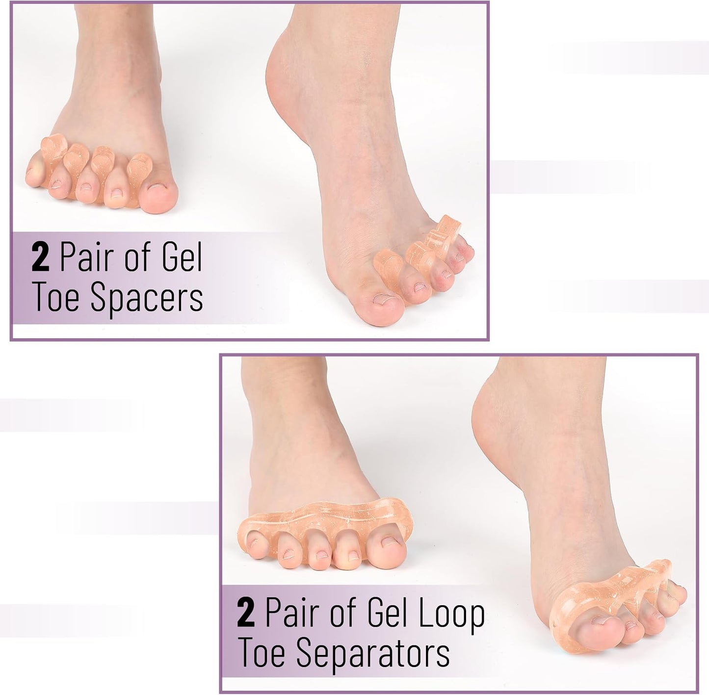 DR. JK- ToePal Gel Toe Separator, 2 Pairs, Toe Spacers, Toe Straightener, Hammer Toe Straightener, Toe Spreader, Toe Stretcher, Toe Corrector for Women and Men, Bunion Corrector