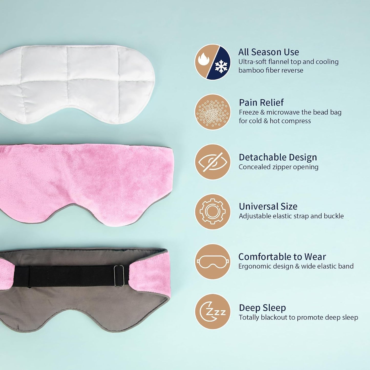 Mr. Sandman Weighted Eye Mask for Sleeping, Blackout Sleep Mask, Reversible Cool & Cozy Compress for Dry Eyes, Headache Migraine Relief, Eye Cover for Travel, Gifts for Women & Men, 0.5 lb, Grey