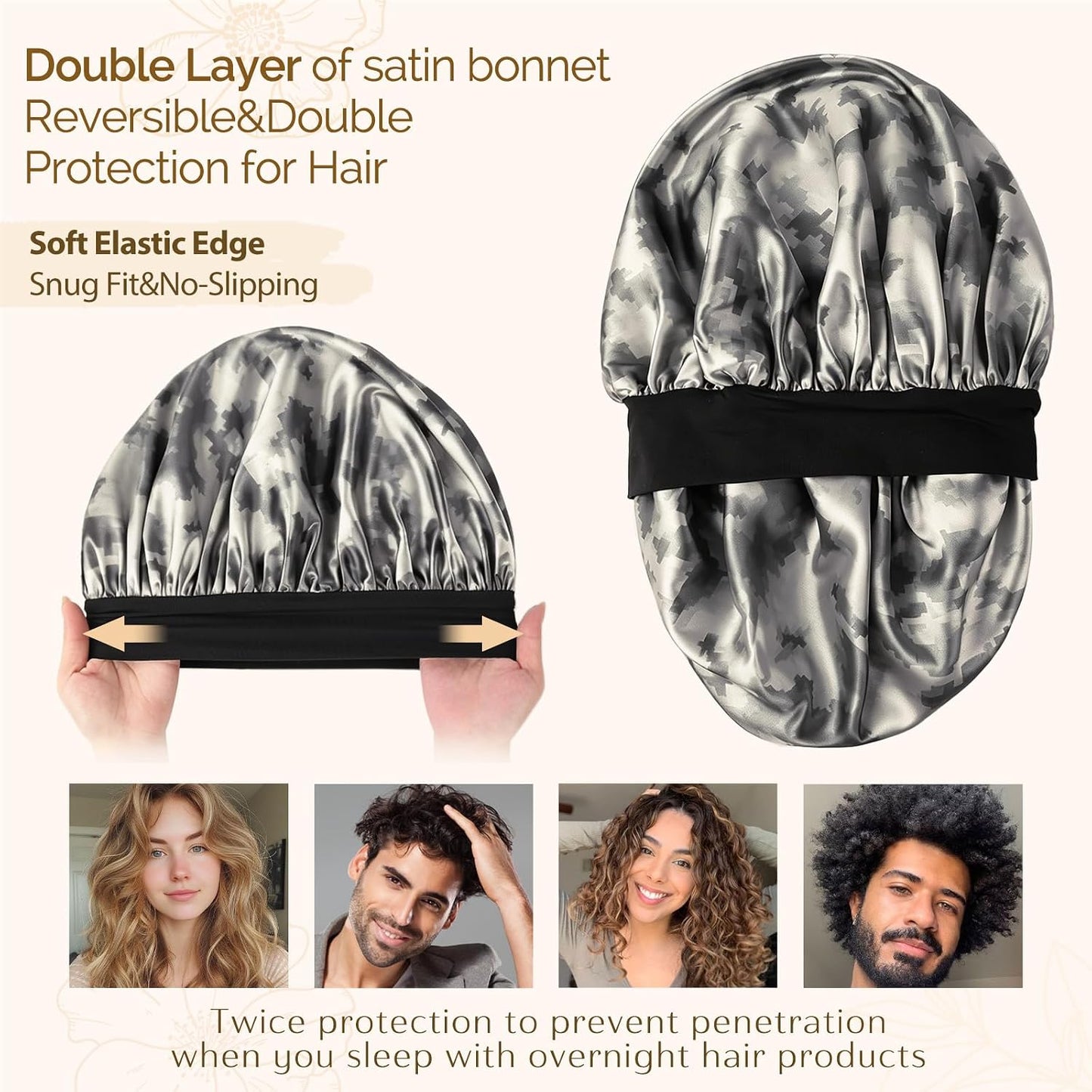 YANIBEST Silk Bonnet for Men Women Hair Bonnet for Sleeping Double Layer Satin Bonnet for Natural Curly Hair Unisex Sleep Cap