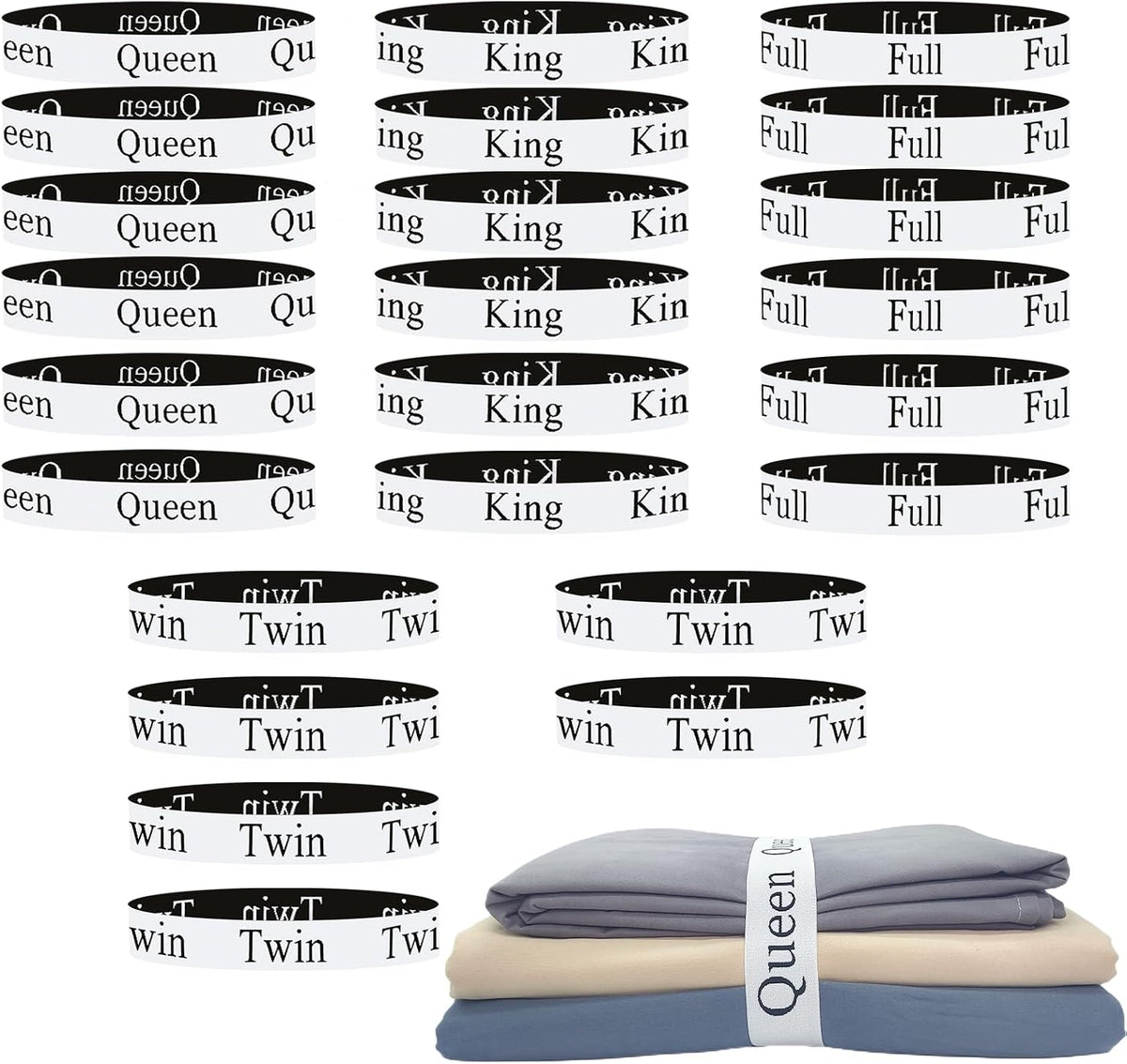 Bed Sheet Organizer Bands, Closet Organization Sheet Straps, Linen Labels Bedding Bands, Elastic Bed Sheet Storage Sheet Keepers （6PcsQueen 6PcsKing ）