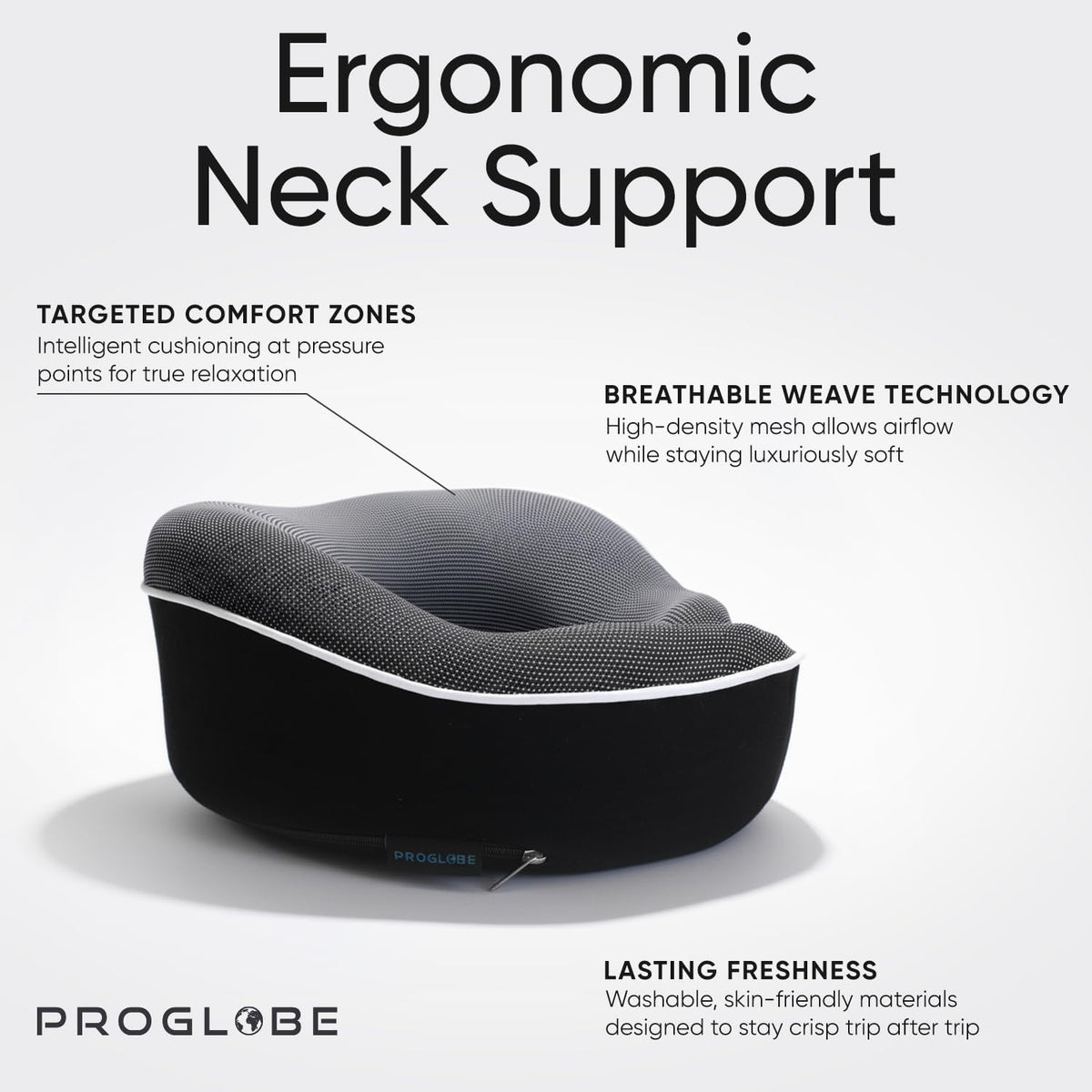 Proglobe Travel Neck Pillow for Airplanes, Long Haul Flight Kit, Grey