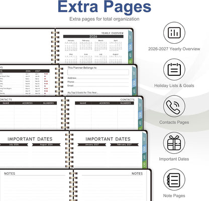 Planner 2026-2027, Weekly and Monthly Calendar Planner, JUL 2026 - JUN 2027 | Academic Year, Daily Agenda Book, A5(6.3'' x 8.5''), Sprial Bound, Inner Pocket, Office School Use