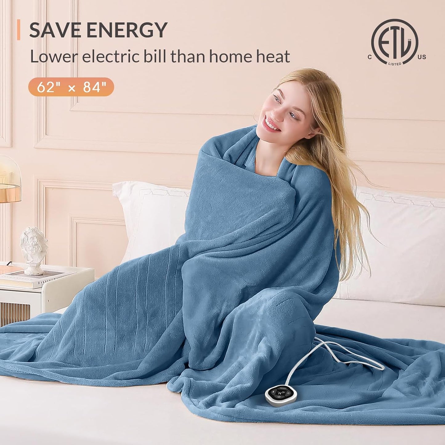 HOMLYNS LuxeHeat Heated Blanket Electric Blanket, Soft Flannel Sherpa Heated Throw, Heating Blanket with 5 Heat Settings, 3 hrs Timer Auto Shut Off (50x60 inches, Purple), Only for 120V Voltage Use
