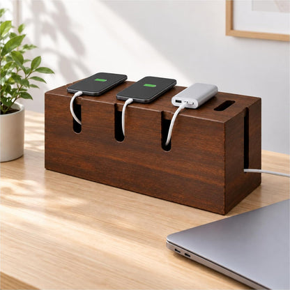 Large Acacia Wood Cable Management Box for Power Strips