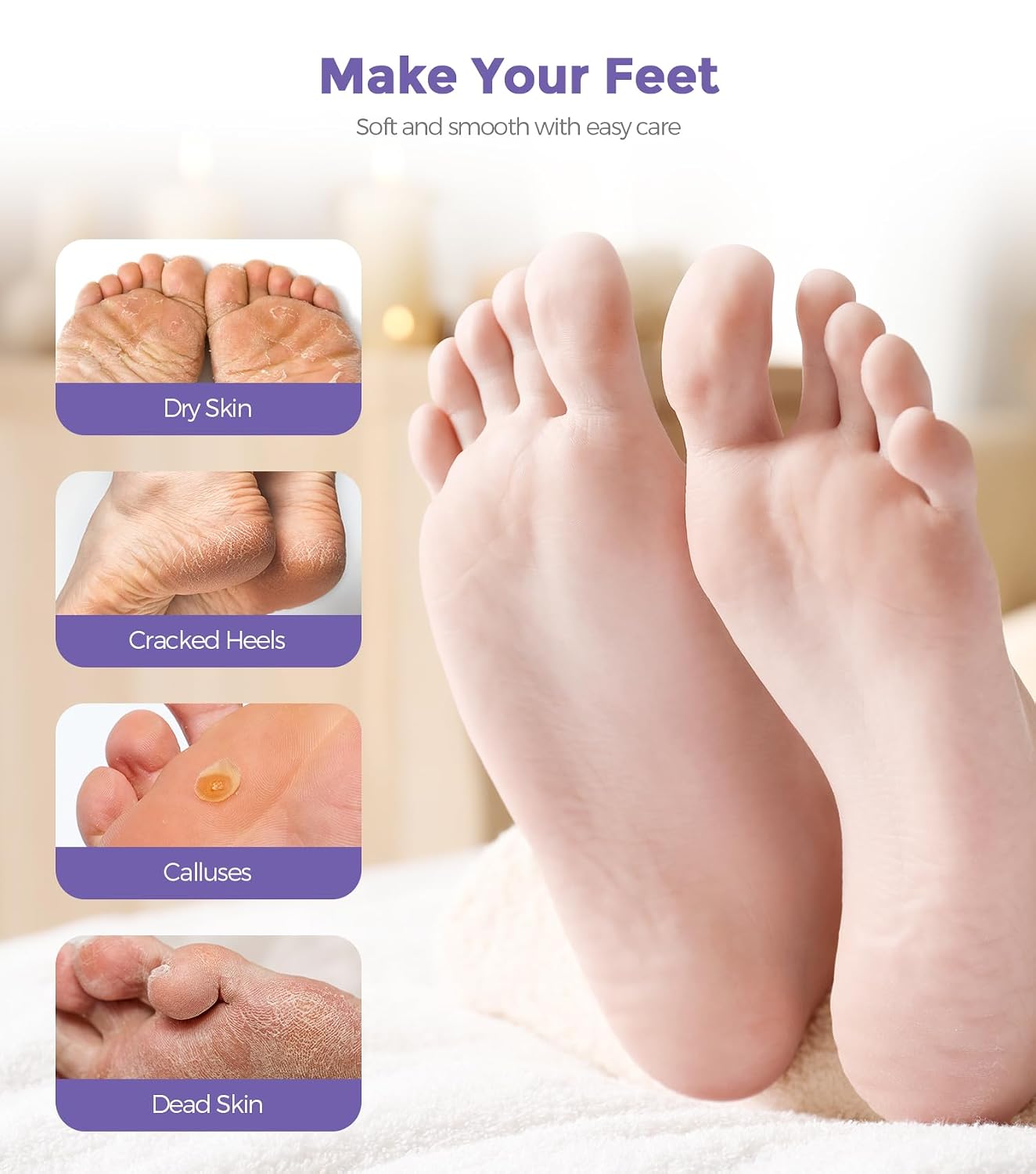 Foot Peel Mask, Lavender Foot Mask Natural Exfoliator for Dry Dead Skin, Callus, Peeling Foot Mask Repairs Heels & Removes Cracked Feet & Rough Heels Enjoy Baby Soft Smooth Feet
