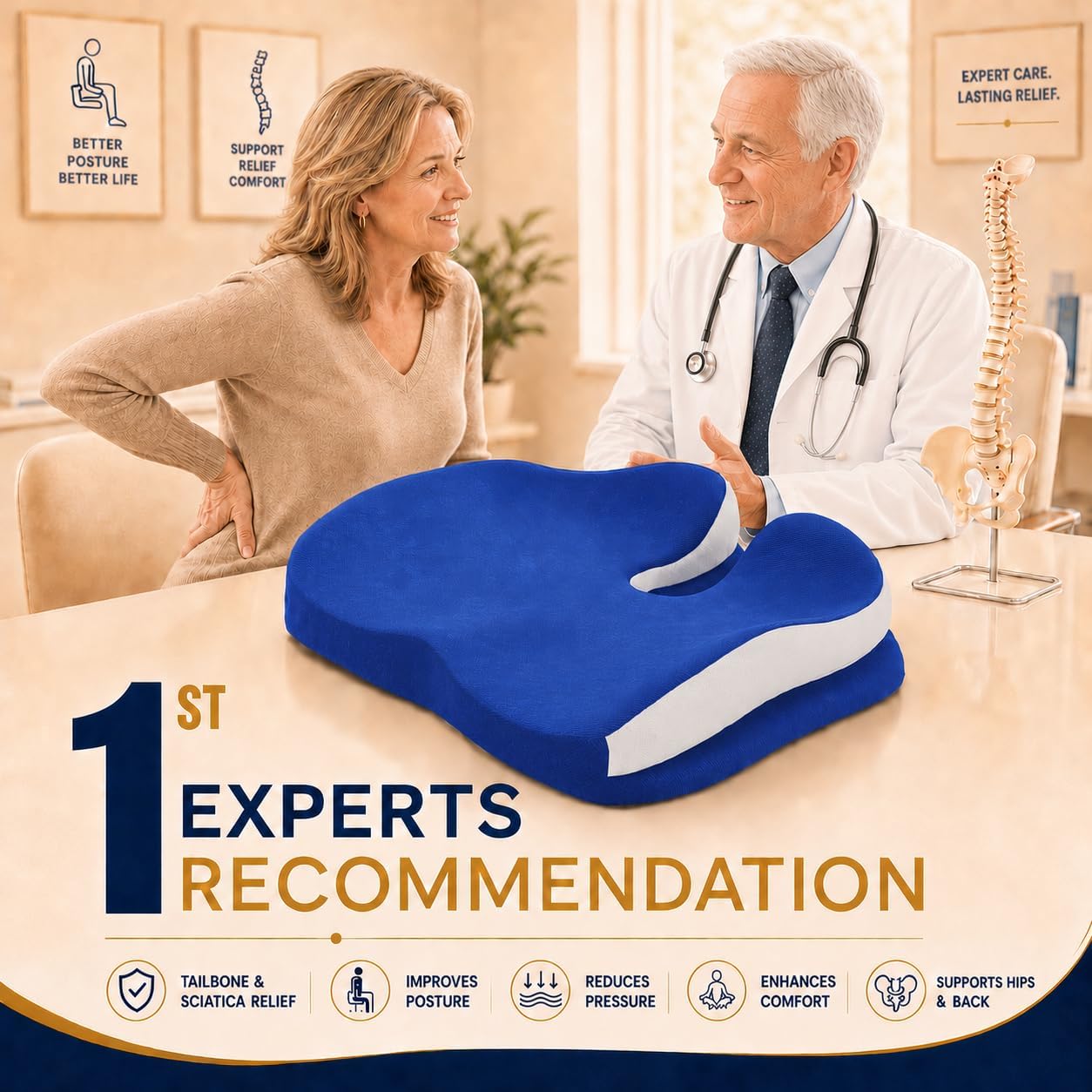 Seat Cushions for Office Chairs Wheelchair Cushion for Long Sitting Back Pain，Memory Foam Seat Car Computer Desk Chair Cushion，Coccyx Cushion for Tailbone Pain Relief Cushion Office Chair Black