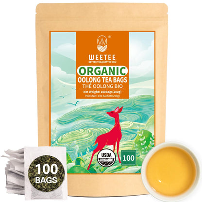 WT WEETEE Organic Oolong Tea Bags 100 Count, Mild & Refreshing, Caffeinated