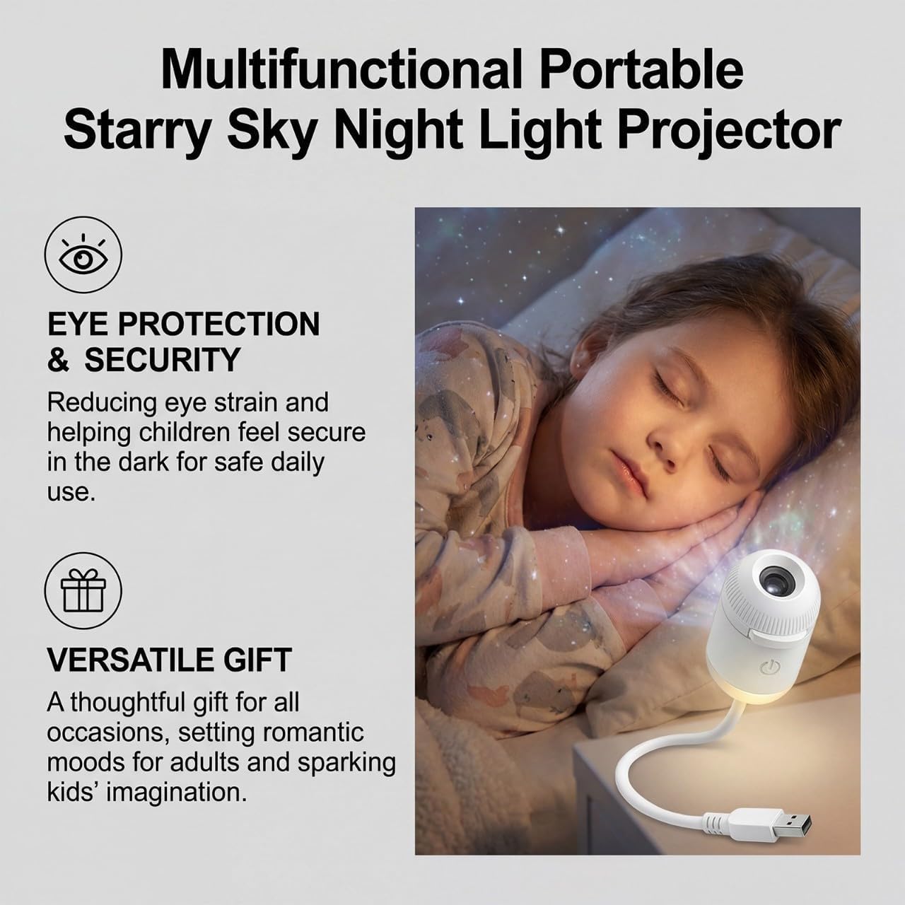2-in-1 Galaxy Projector Night Light, USB Night Light Portable Galaxy Starry Sky Night Light Projector, 360° Rotation Ceiling Wall Projection Lamp for Car, Bedroom Decor (3 Slides)
