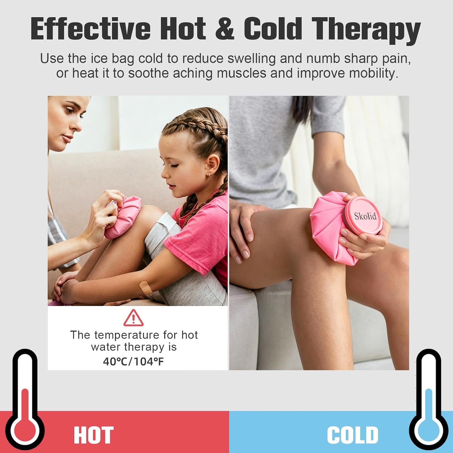 Ice Packs for Injuries Reusable, 6" 9" 11" Leakproof Ice Bags, Thickened Cold Pack Hot Therapy for Pain Relief, Swelling, Knee, Shoulder, Post-Surgery (3, Gray, 6"/9"/11")