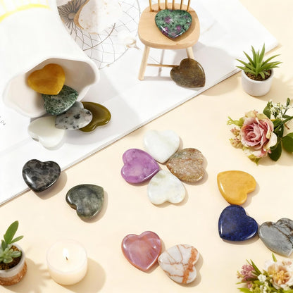 Nuenen 72 Pcs Heart Worry Healing Stone 0.8 in Polished Crystal Chakra Gems