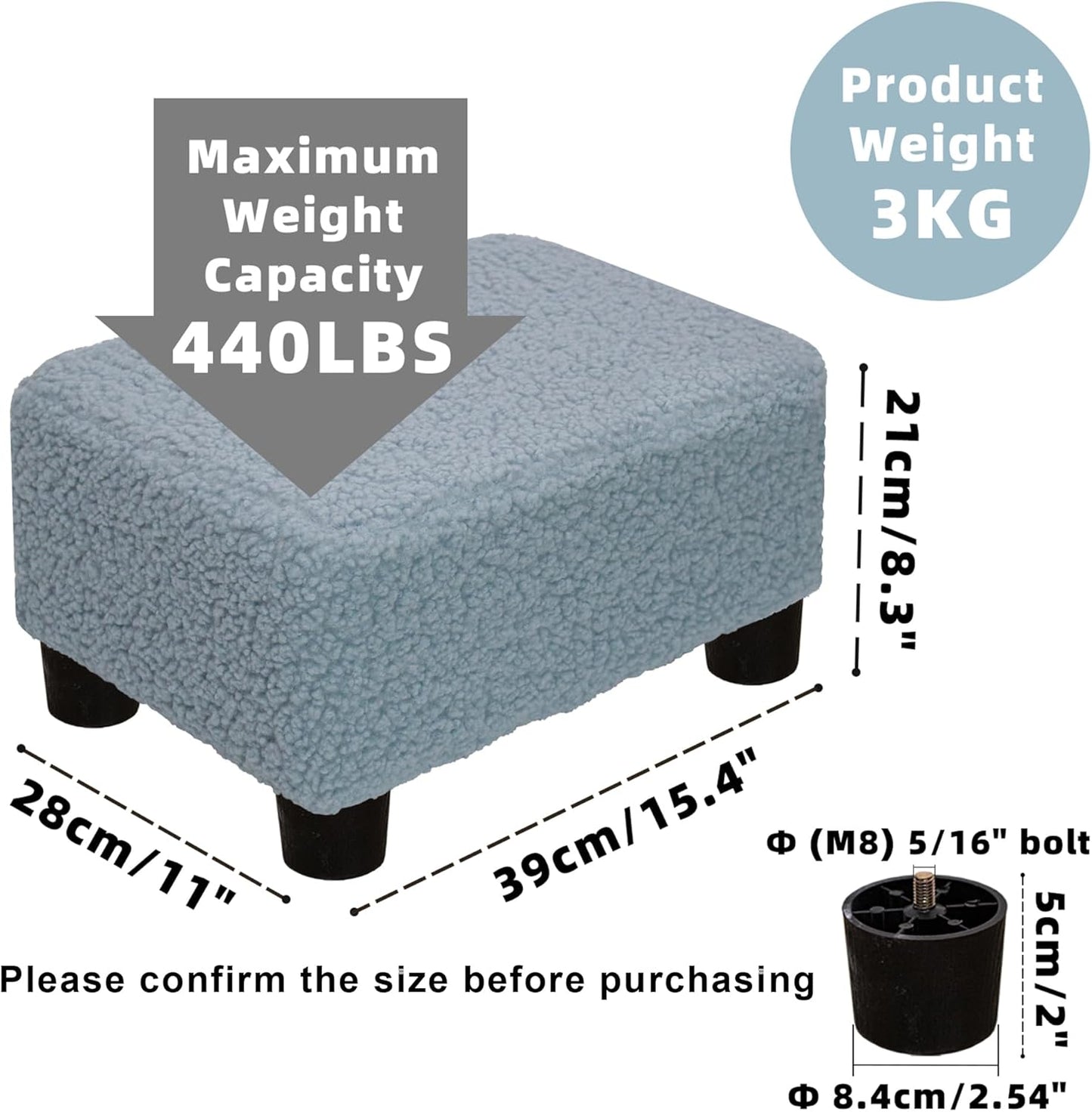 CAROLMADE Small Foot Stool Ottoman Footstool with Legs Under Desk Footrest for Living Room Bedroom and Office,Linen-Grey