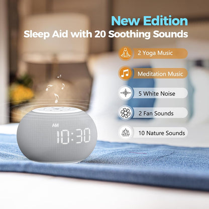 REACHER Auto-Dimmable Sound Machine Alarm Clock with 20 Sounds&Night Light