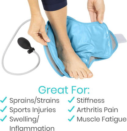 Vive Compression Ankle Ice Pack Wrap for Foot Pain Relief - Soft Cold Brace for Recovering Injuries - Support for Swelling, Sprains, & Fractures - Filled with Reusable Gel, Fits Small & Large Feet