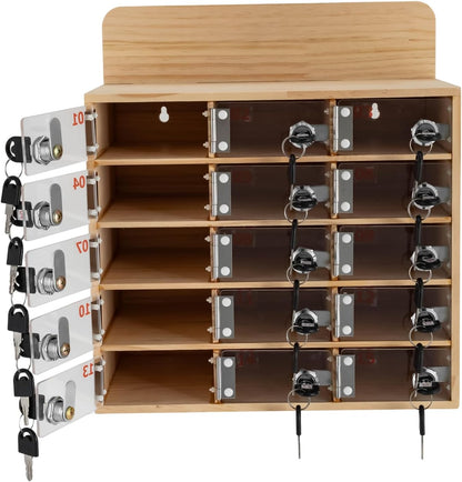 20-Slot Cell Phone Locker Box, Wood/Acrylic, Wall/Desk with Locks and Keys