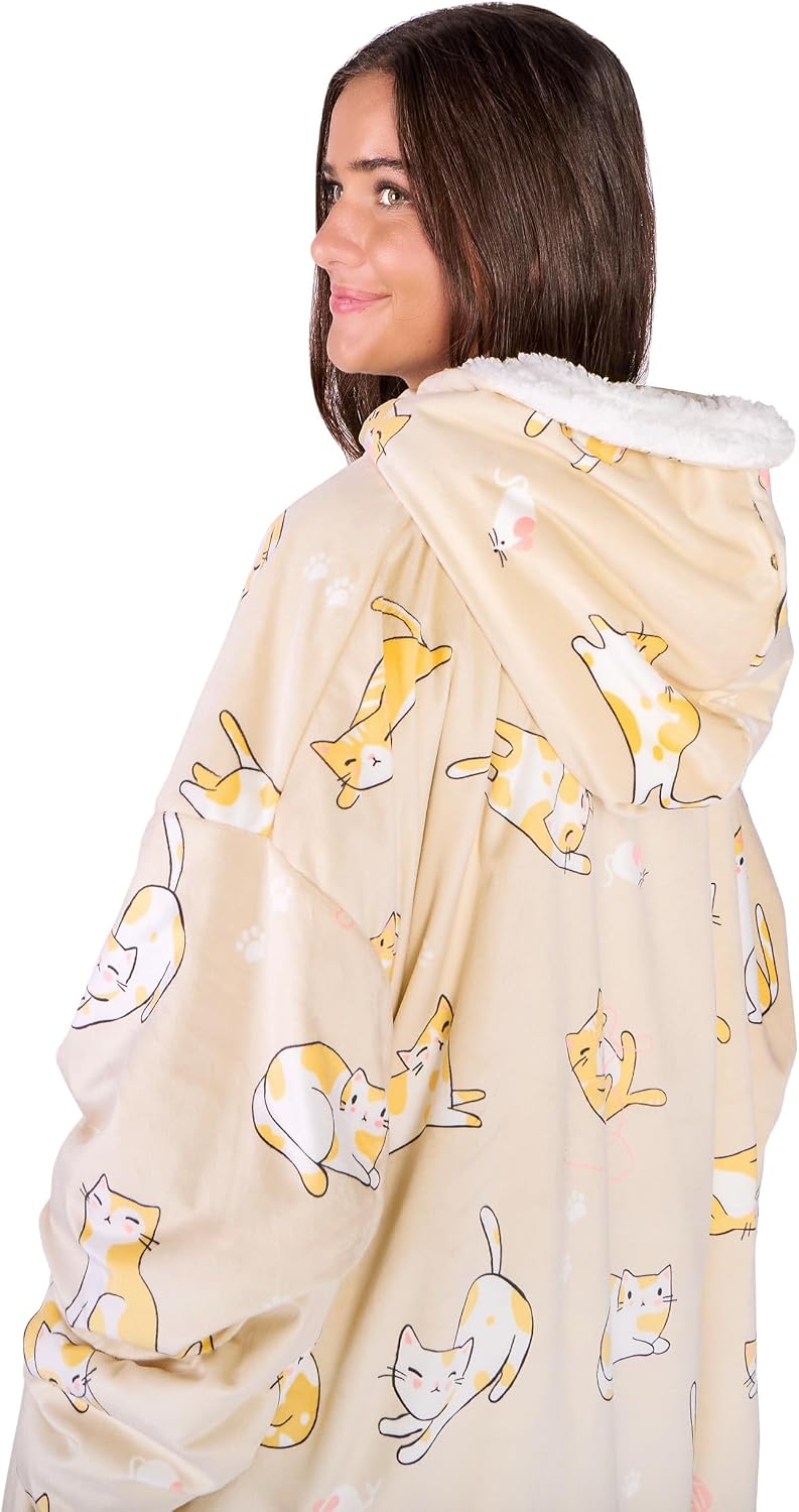 Bare Home Wearable Blanket Hoodie - Soft Plush Sherpa - Warm and Cozy - Oversized Wearable Blanket
