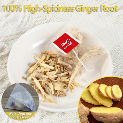 60 Premium Ginger Tea Bags, Made with 100% High-Spiciness Ginger Root, Full of Favor & Spicy, Support Digestion & Boost Immunity, No Additives & Caffeine Free.