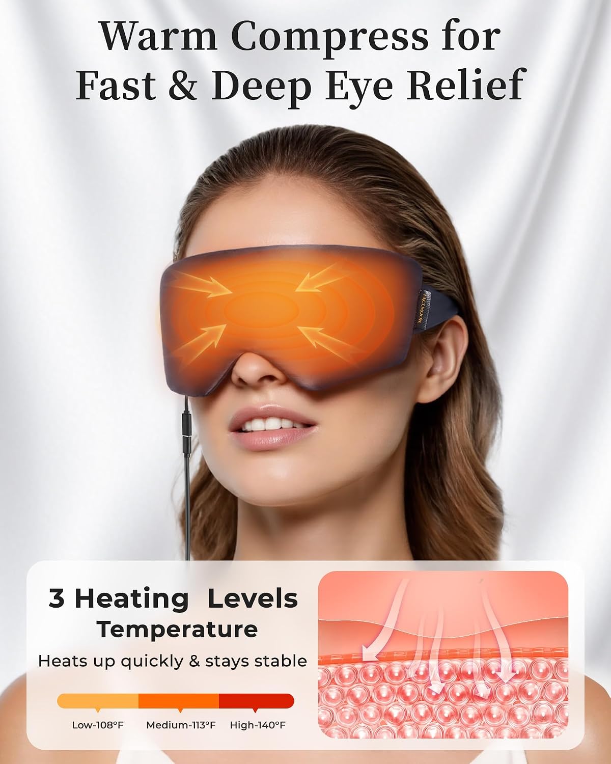 Heated Eye Mask for Dry Eyes, USB Powered Silk Warm Compress for Eyes