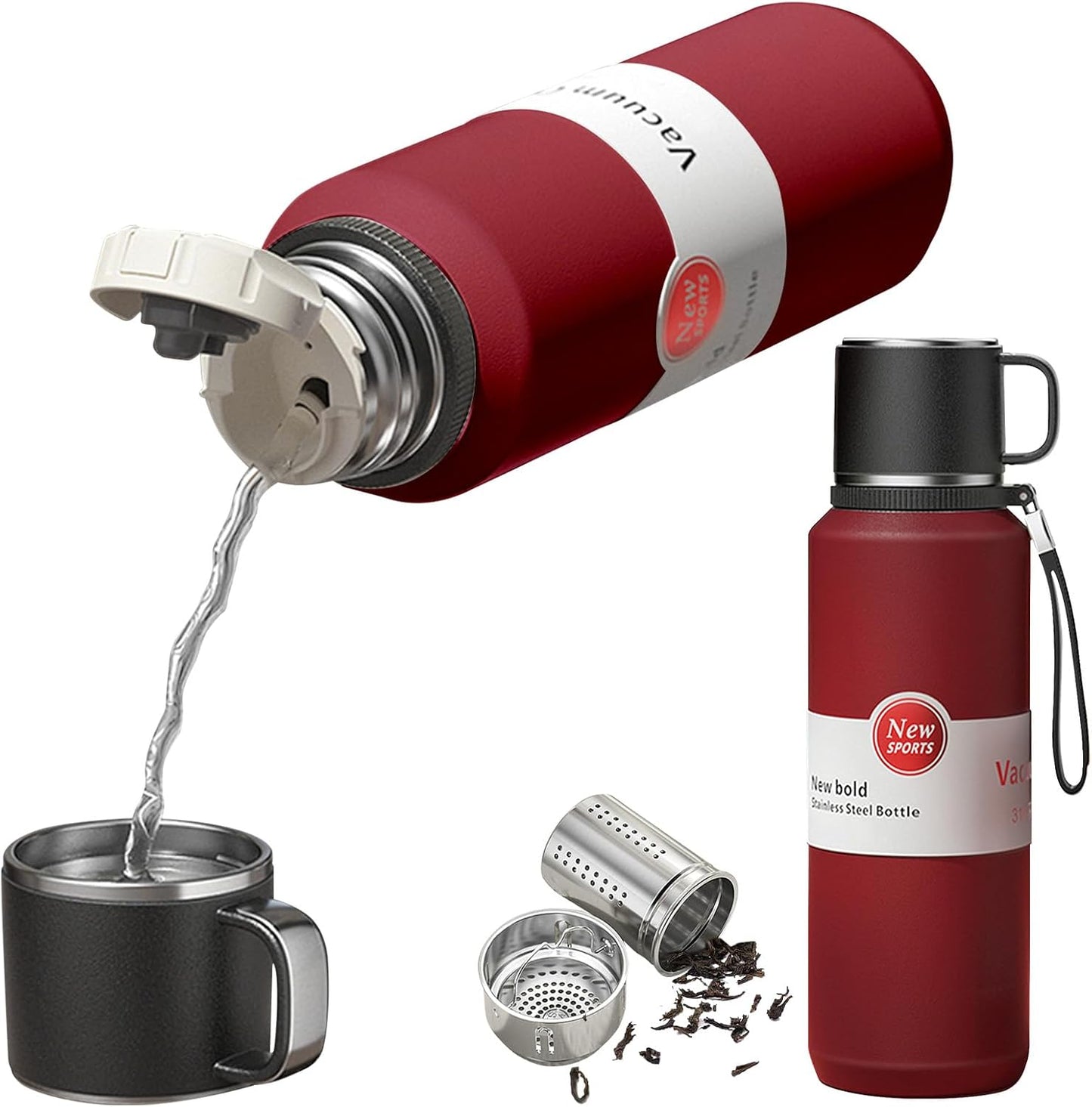 Stainless Steel Insulated Tea Infuser Bottle, Vacuum Insulated Water Bottle, Tea Tumbler with Separate Tea Compartment, 24-Hrs Insulation Commute Travel (White,32oz/1000ml)