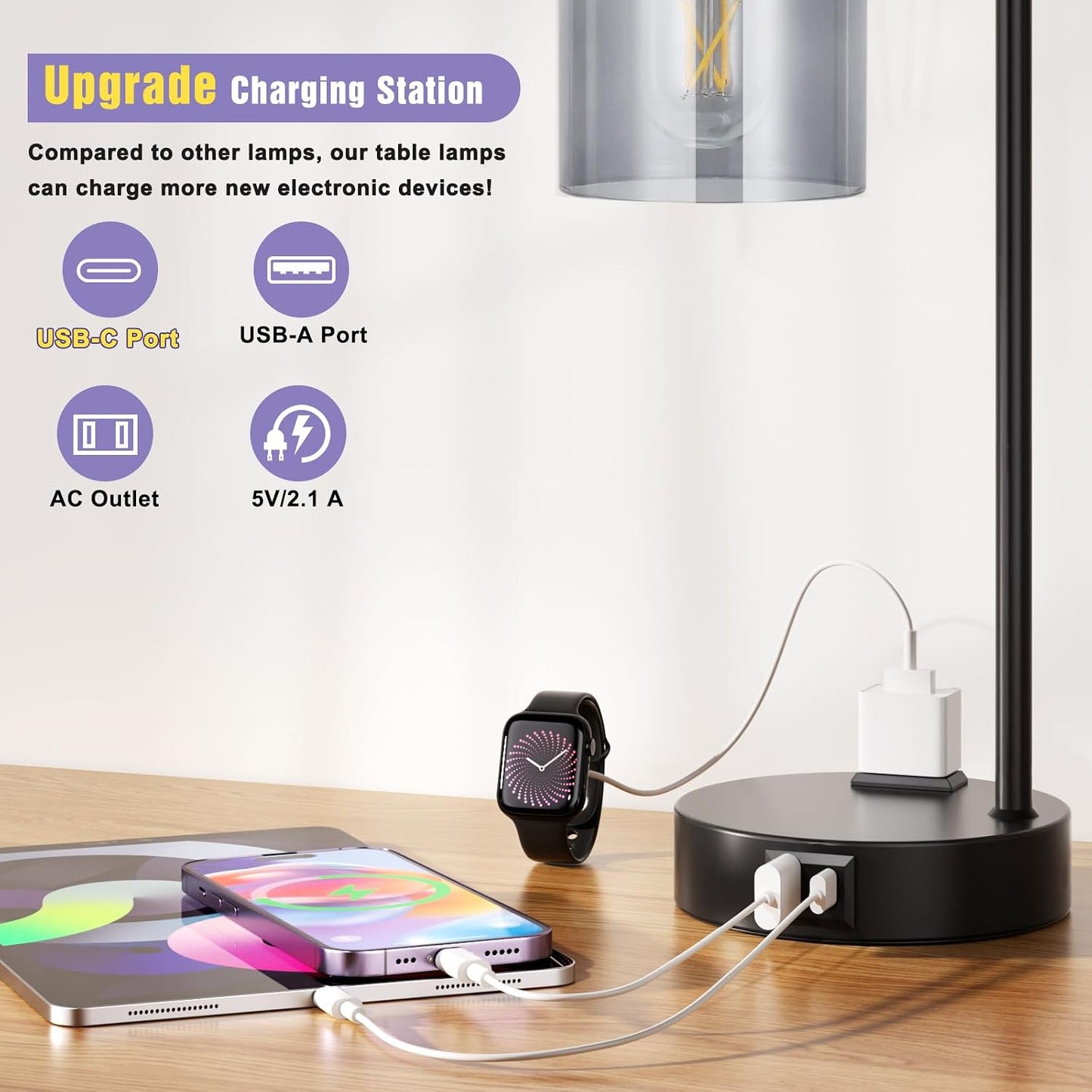 Industrial Touch Lamps for Nightstand Set of 2, 3-Way Dimmable Bedside Lamp