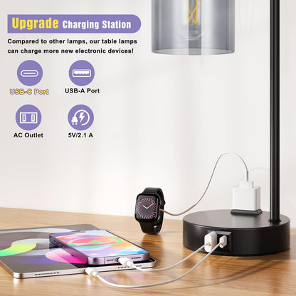 Industrial Touch Lamps for Nightstand Set of 2, 3-Way Dimmable Bedside Lamp
