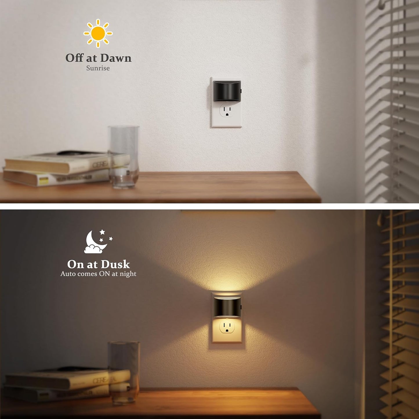 JandCase Night Light, Modern Night Lights Plug into Wall,2 Pack Dusk to Dawn Sensor Nightlight, Amber Brightness Adjustable Nightlight for Kids Bathroom Hallway Kitchen Bedroom Decor