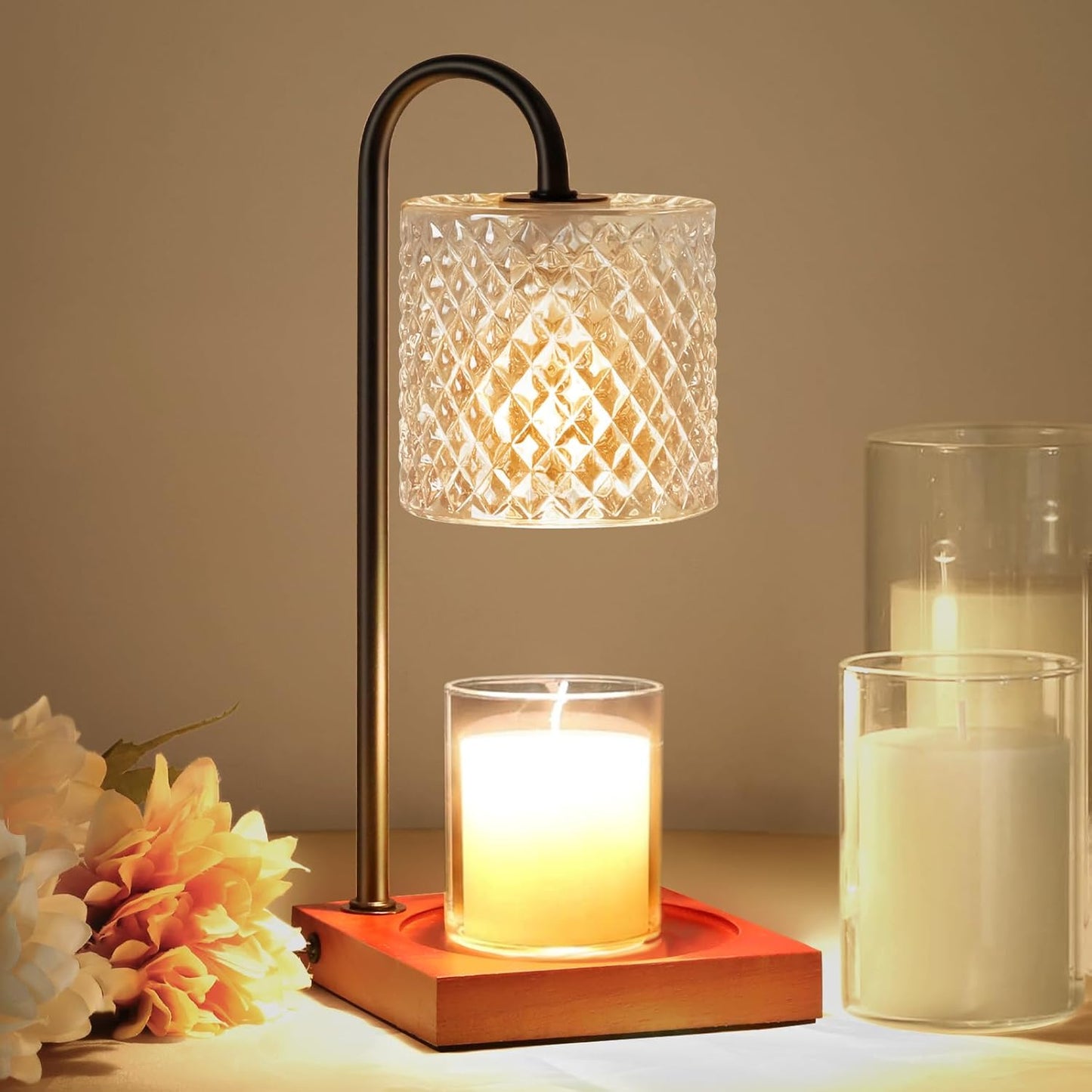TigQiang Candle Warmer Lamp with Timer Dimmer, Birthday Gifts for Women Mom, House Warming Gifts, Elegant New Home Decor, Wax Warmer for Jar Candles, Heater Lamp for Scented Wax, Amber Glass
