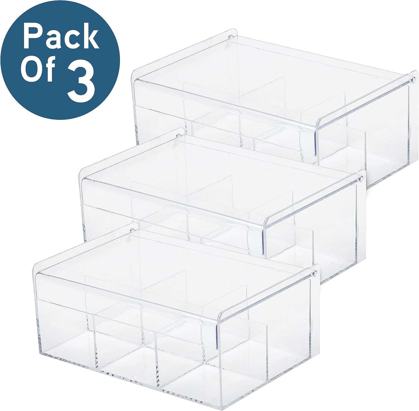 RoyalHouse Acrylic Tea Bag Holder Storage Organizer, 6 Compartment BPA Free Clear Plastic Tea Box with Lid, Multi-Purpose storage Box for Tea Bags, Office Supplies, Crafts, and Small Items.