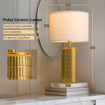 PoKat 23" Modern Ceramic Table Lamp Set of 2 for Living Room White Desk Lamps for Bedroom Farmhouse Bedside Nightstand Lamp House Warming Gifts New Home Decor End Table Lamps Gifts for Women Mom Beige