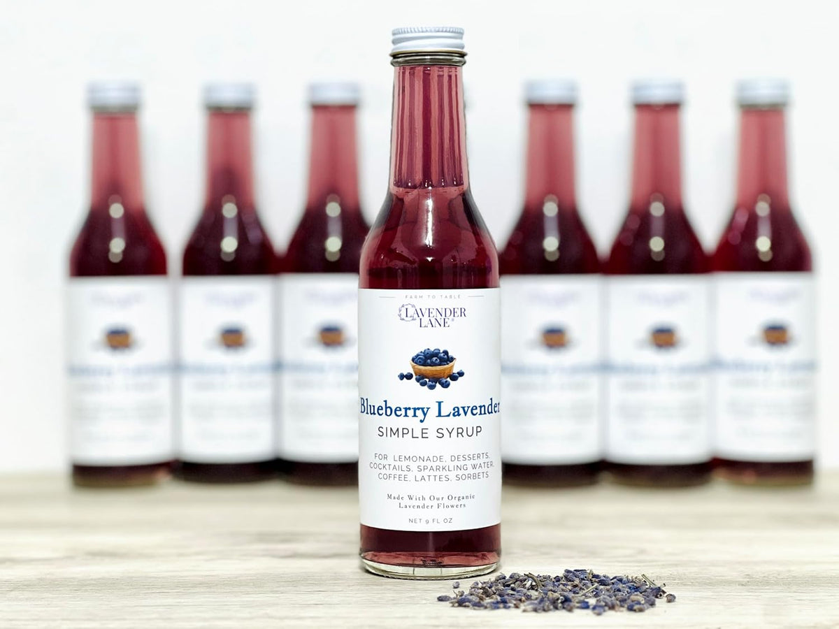 Lavender Lane Blueberry Lavender Simple Syrup, 9 oz - USA Lavender Farm, For Cocktails, Lemonade, Tea, Desserts, Mocktails