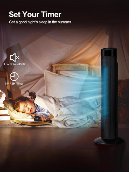 Uthfy Tower Fan with Remote, Portable 120° Oscillating Standing Fan, 3 Speeds & 3 Modes, 7.5H Timer, Fans That Blow Cold Air for Bedroom, Living Room, Office, Black