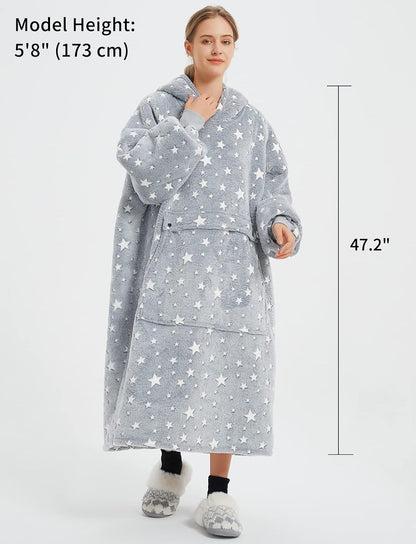 KFUBUO Wearable Blanket Hoodie for Adults Sherpa All Patterns Cat Oversized Sweatshirt Blanket with Pockets for Women