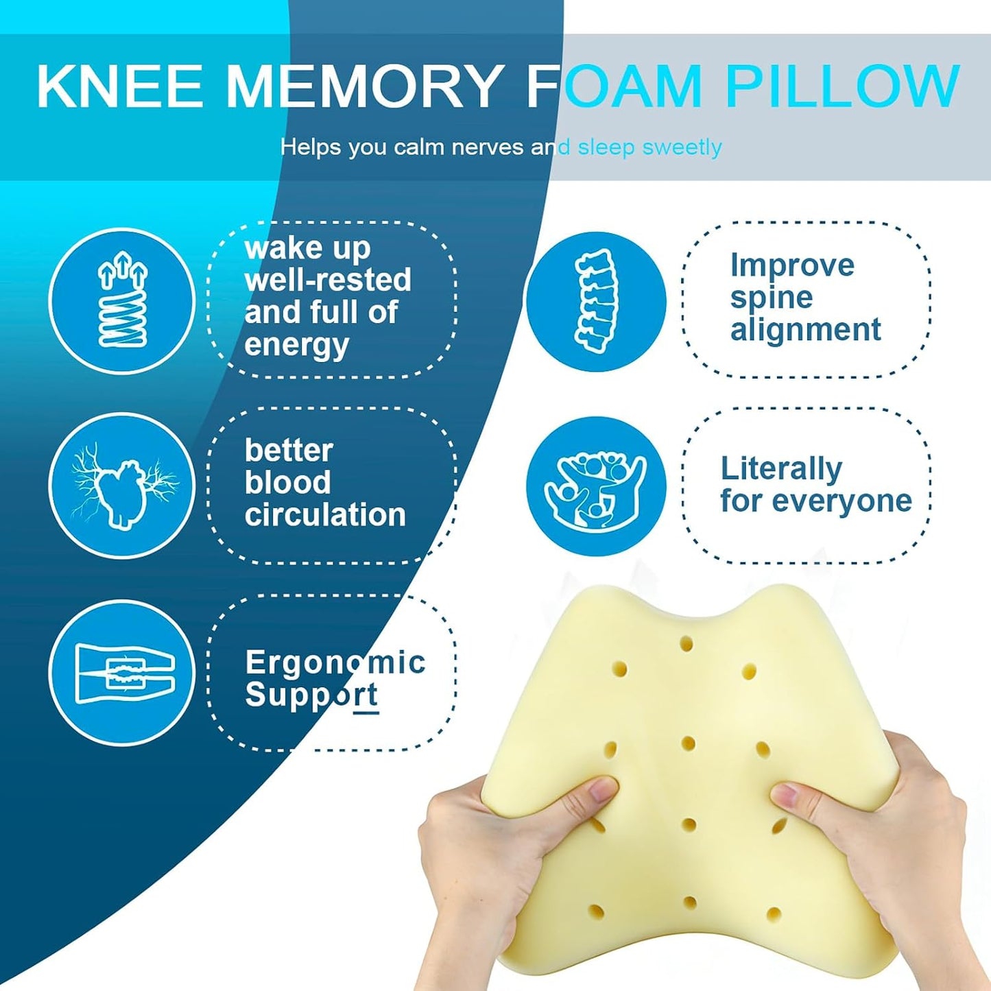 QISHFEN Knee Pillow for Side Sleepers Hip Pain Memory Foam - Leg Pillow for Side Sleeping Back, Sciatica, Knee Pain Relief - Side Sleeper Pillows with Washable Cover (1 Pack)