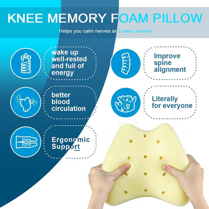 QISHFEN Knee Pillow for Side Sleepers Hip Pain Memory Foam - Leg Pillow for Side Sleeping Back, Sciatica, Knee Pain Relief - Side Sleeper Pillows with Washable Cover (1 Pack)