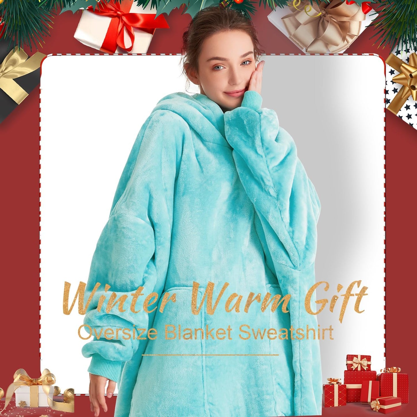 Aemicion Strawberry Blanket Hoodie,Oversized Sherpa Wearable Hooded Blanket,Warm Cozy Sweatshirt Gifts for Women Girls Adult