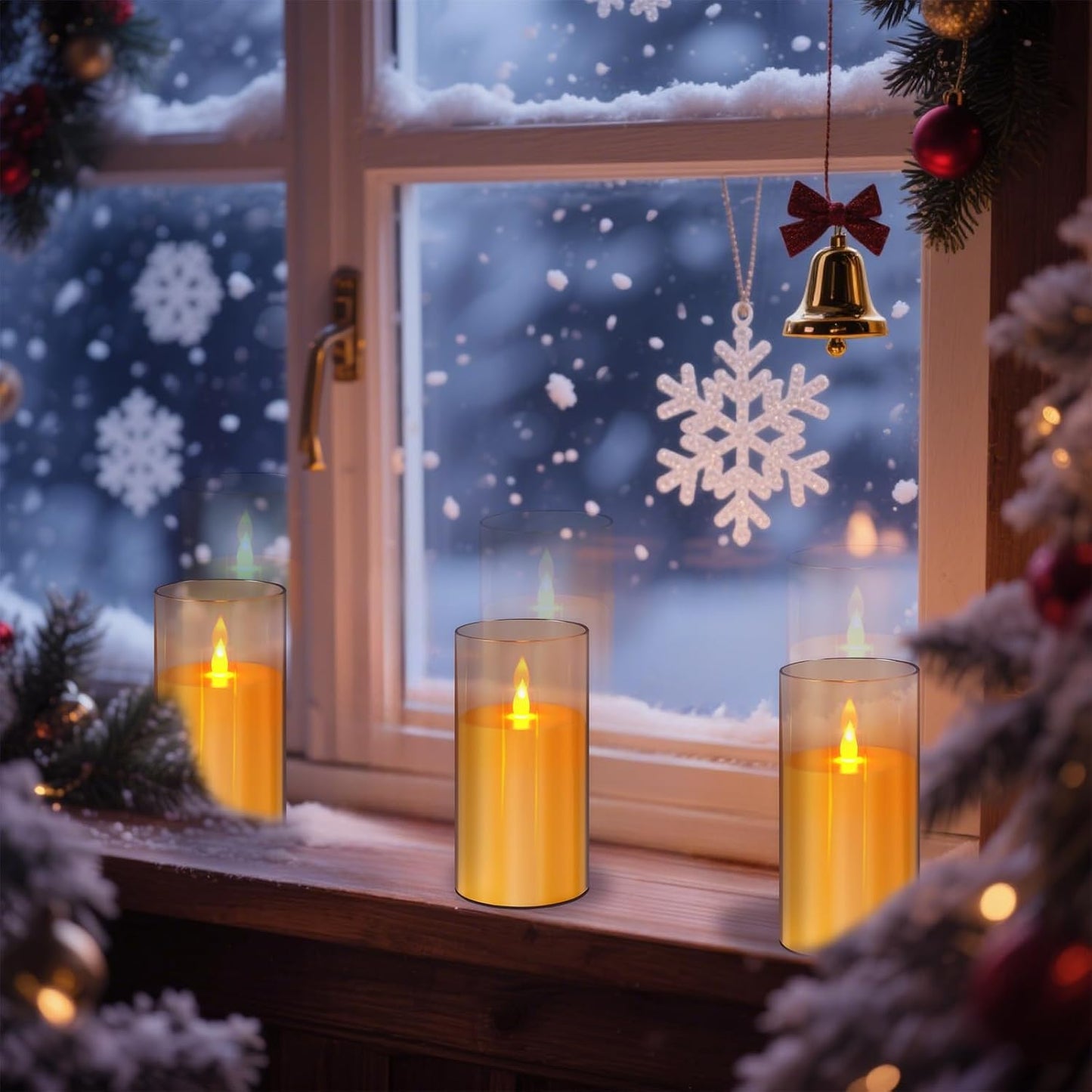 wemarry Flameless Candles 4" 5" 6" Acrylic Glass Pillars 3" Diameter Battery Operated Flickering Candles Include 8-Key Remote with Timer Function 400+ Hours (Gray, Warm Light 3 Pack)