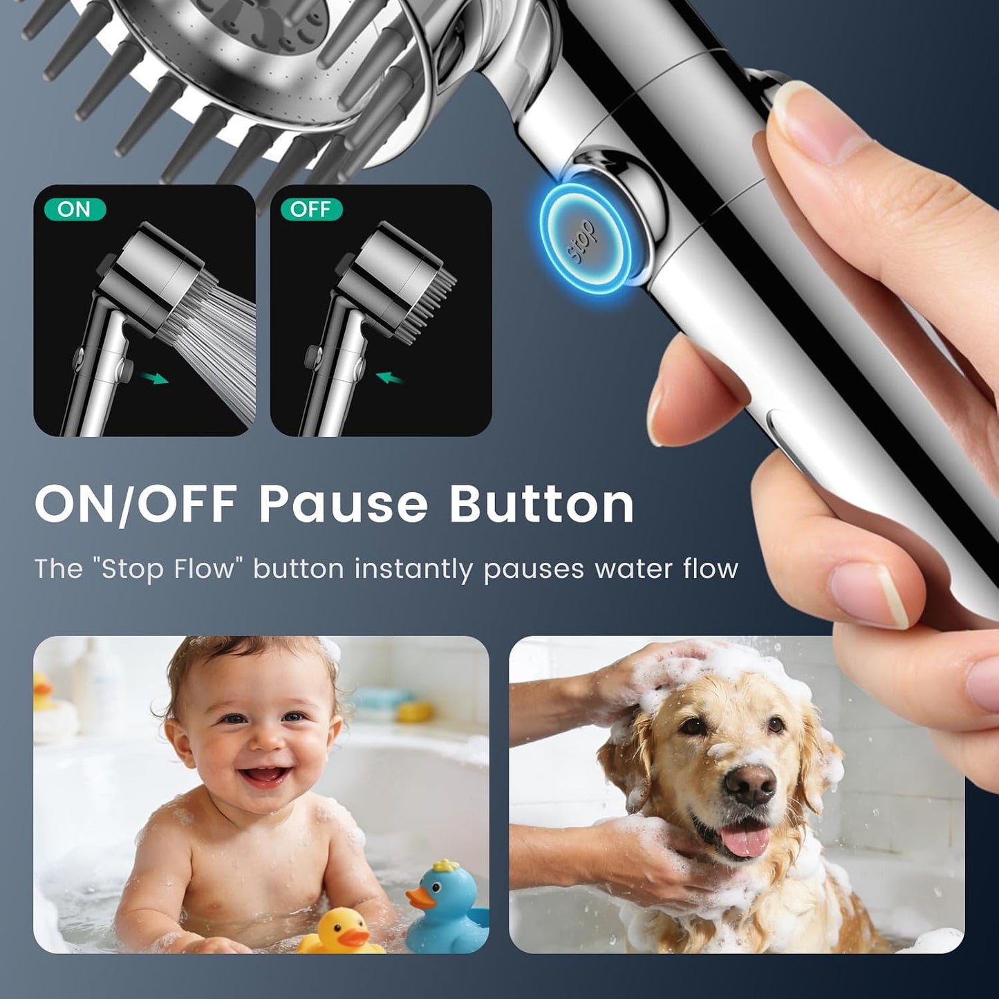 Filtered Shower Head with Handheld with 4PCS Filters, High Pressure 4 Spray Modes Shower heads with Filter, IronDrops Water Softener Filter for Hard Water 70" Hose (Chrome)