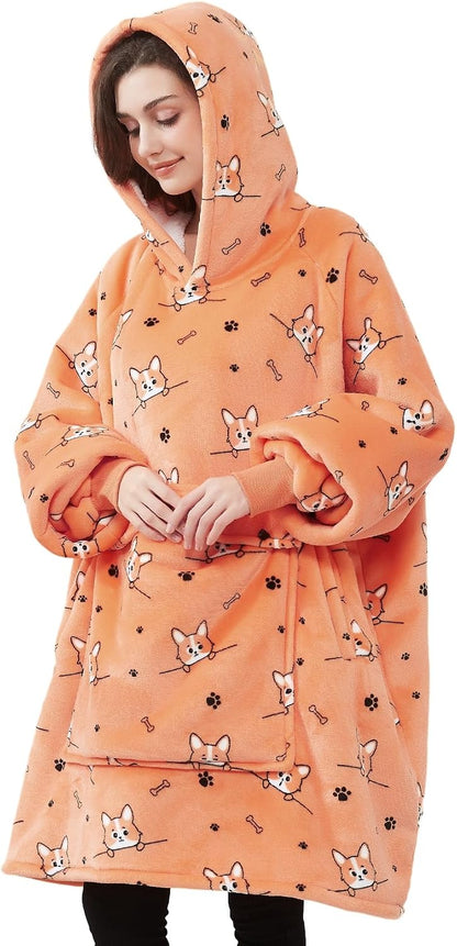 KFUBUO Wearable Blanket Hoodie for Adults Sherpa All Patterns Cat Oversized Sweatshirt Blanket with Pockets for Women