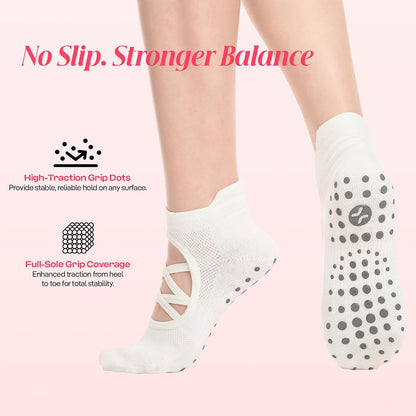 COOLMATE Pilates Socks with Grips for Women, Yoga Socks, Crew Non Slip Women for Barre, Pilates Gifts for Women - Colors B