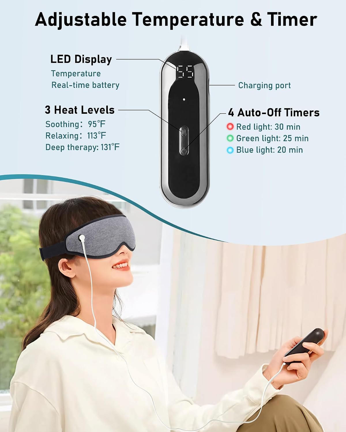 Heated Eye Mask Warm Eye Compress for Dry Eyes - Cordless Electric Heat Eye Mask with Temperature Timer Control Heating Pad for Dry Eye Relief, Stye, Blepharitis, Improve Sleep