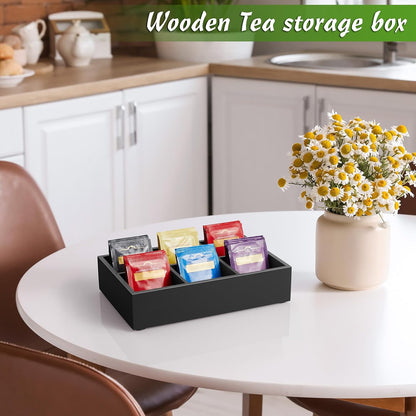 DRASTAR Tea Bag Organizer, Acacia Tea Bag Holder, Tea Storage Containers with 3 Slots, Wooden Tea Storage Accessories, Mini Tea Bag Caddy Box for Countertop