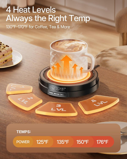 Coffee Mug Warmer for Desk, 50W, Cup Warmer 4 Temps & Timer - Wood