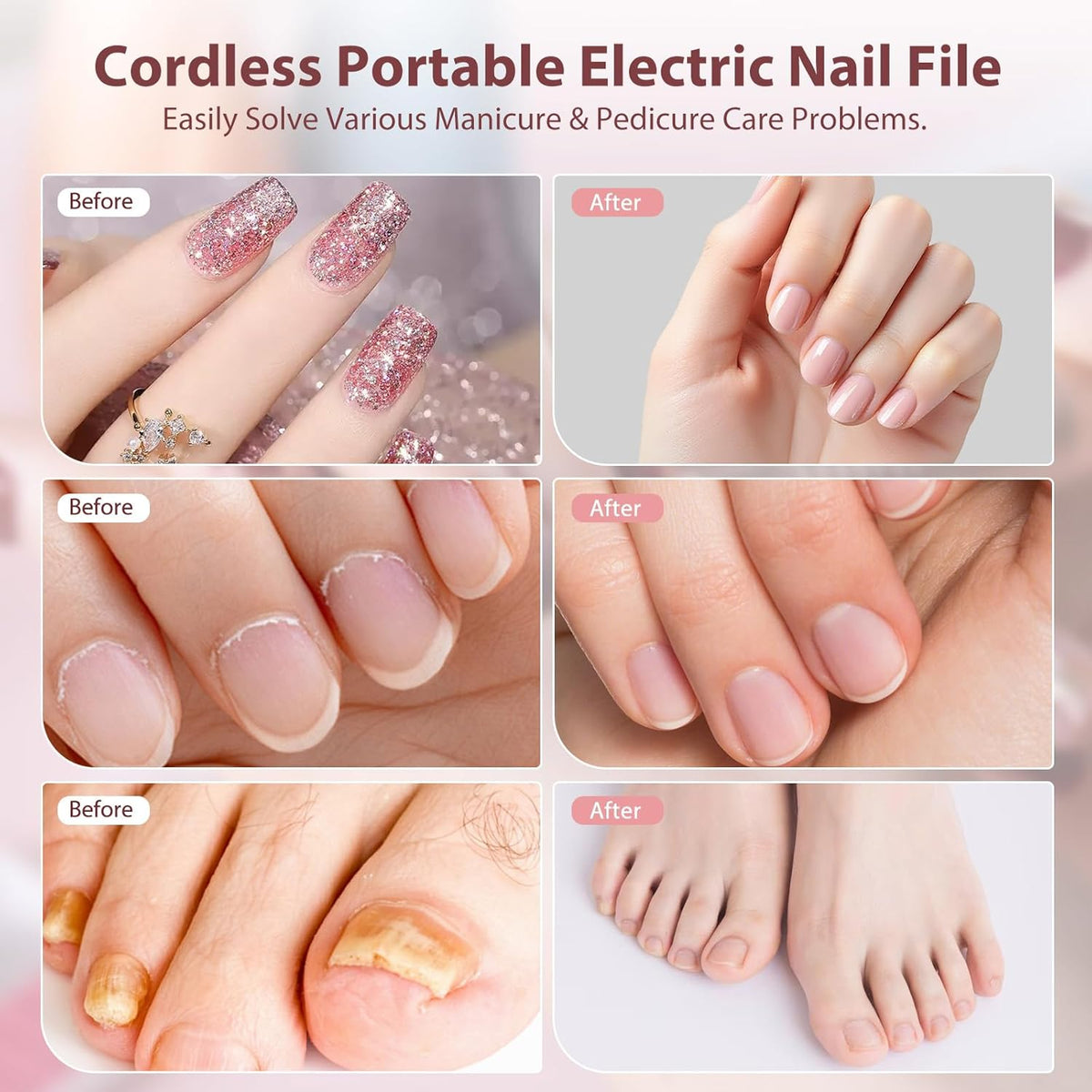 ZABOUL Electric Nail Drill, Professional Nail Filer Buffer Rechargeable Manicure Pedicure Kits for Acrylic Nails Gel Polishing Removing Manicure Salon Home