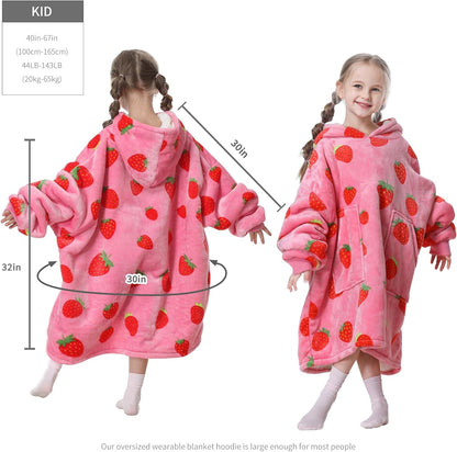 Aemicion Strawberry Blanket Hoodie,Oversized Sherpa Wearable Hooded Blanket,Warm Cozy Sweatshirt Gifts for Women Girls Adult